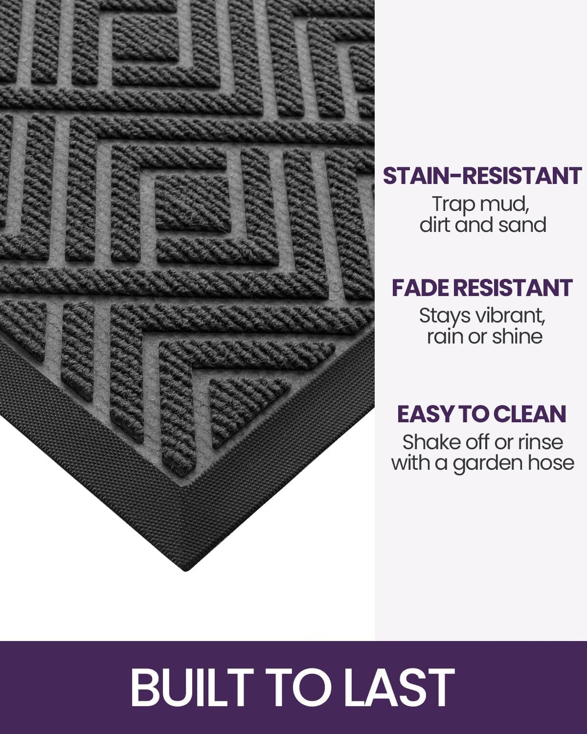 DEXI Front Door Mat Outside Entrance, Heavy Duty Rubber Backed Doormat, Stain and Fade Resistant, Low-Profile Easy Clean Entryway Floor Mats, 2x3, Checkered Grey 2' x 3' (Rectangular) Geometric Grey