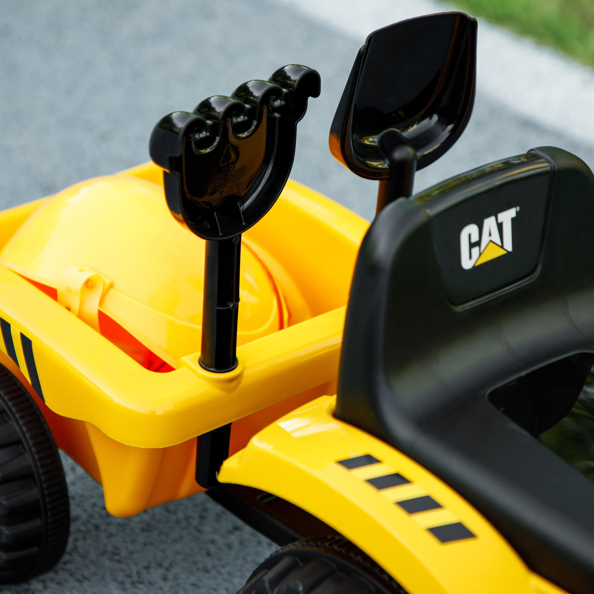 AIYAPLAY Camion Giocattolo per Bambini 12-36 Mesi con Pala e Rimorchio Integrati, Escavatore per Bambini Cavalcabile in PP e Metallo, 91x29x44 cm, Giallo