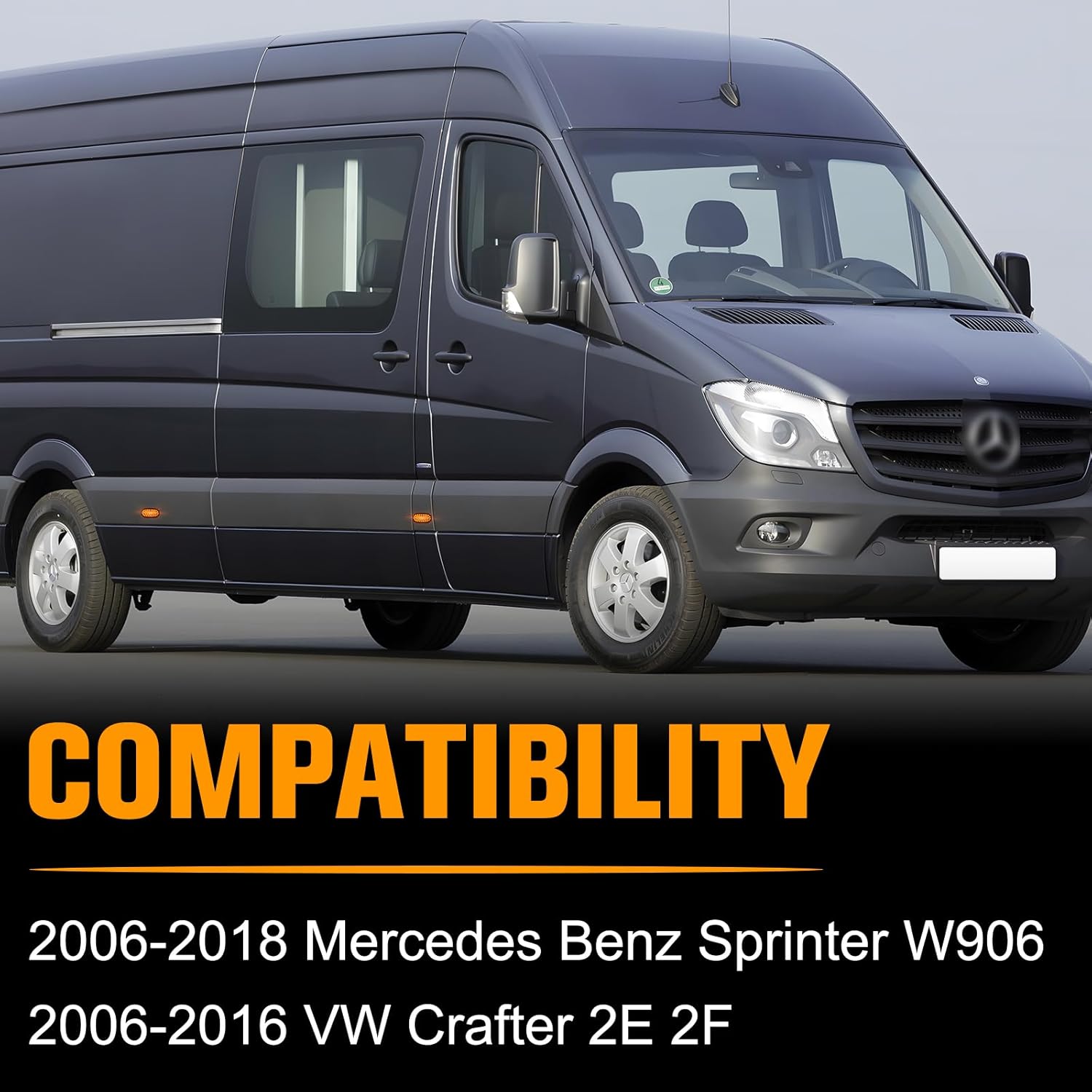 Gempro LED Side Marker Lights for Mercedes Benz Sprinter W906 VW Crafter Amber Marker Lamps, Smoked Len 6PCS