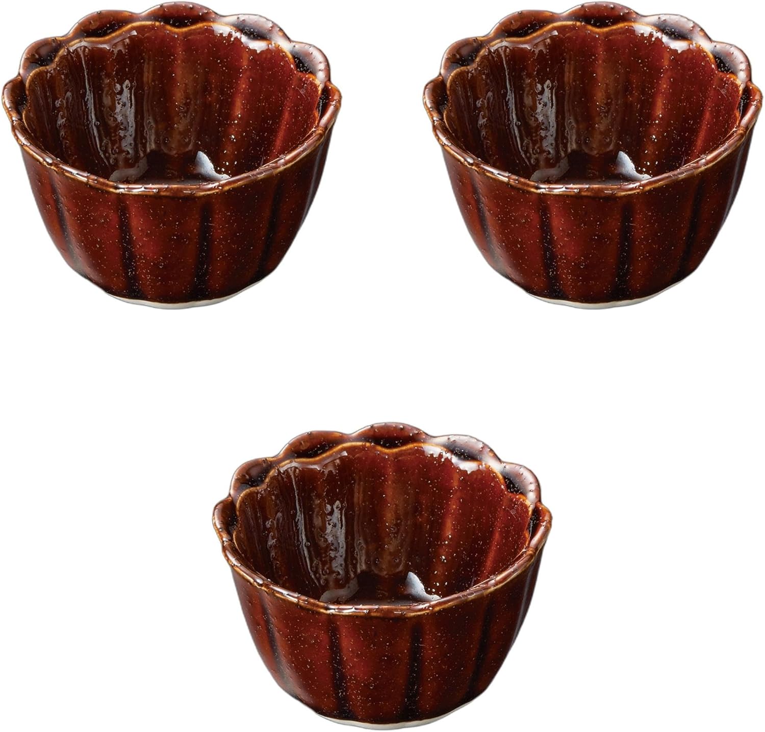 セトモノホンポ(Setomonohonpo) 3個セット 二色筋反煎茶 [ 9.2×5.2cm ] | セトモノホンポ(Setomonohonpo) 3個セット あめ釉菊型珍味 [ 6.5×3.7cm ] | 珍味陶磁器