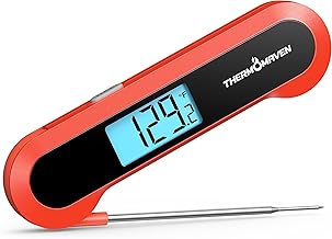 Professional 0.5 Sec Instant Read Meat Thermometer Digital, NIST Certified ±0.5℉ Accuracy, Auto Rotate Large LCD Display, Highly Waterproof Cooking Thermometer for Baking Grill BBQ Smoker Oven, Red