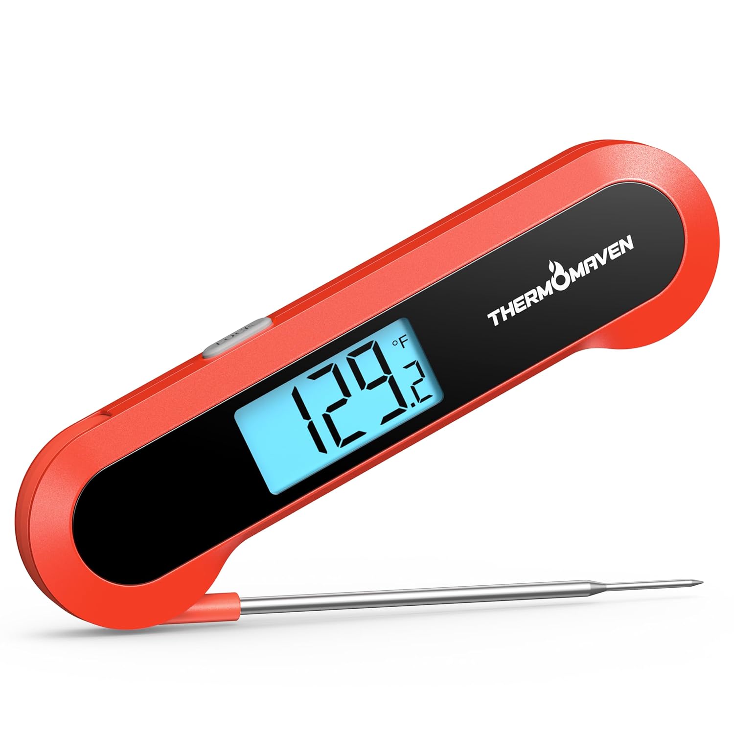 Professional Instant Read Meat Thermometer, NIST Certified ±0.5℉ Accuracy, Auto Rotate LCD Display, Waterproof, Red