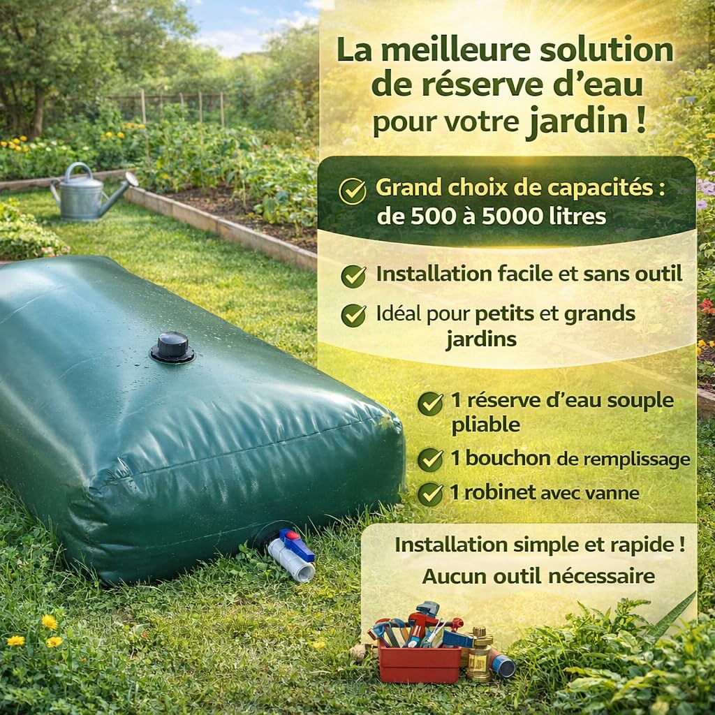 Jardibric - Reserva de agua flexible 500L - Tanque de recuperación de agua de lluvia plegable jardín