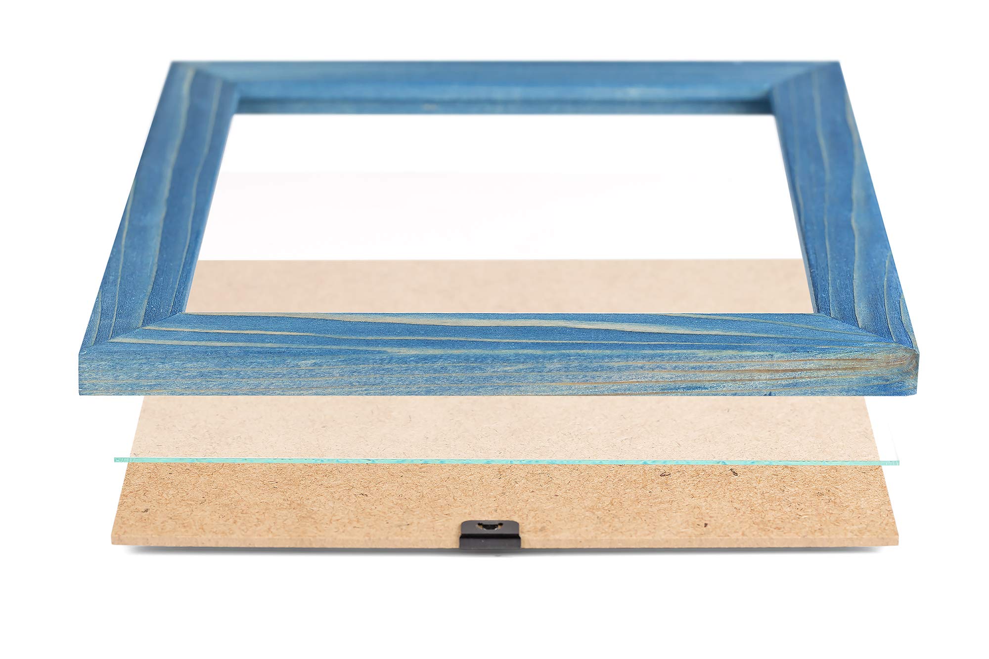 Rustykalne drewniane kwadratowe ramki na zdjęcia 20 x 20 cm, zestaw 2 szt. - 100% naturalne drewno wiejskie, sprane stodoła, z prawdziwym szkłem, do montażu na ścianie i na blacie, granatowe