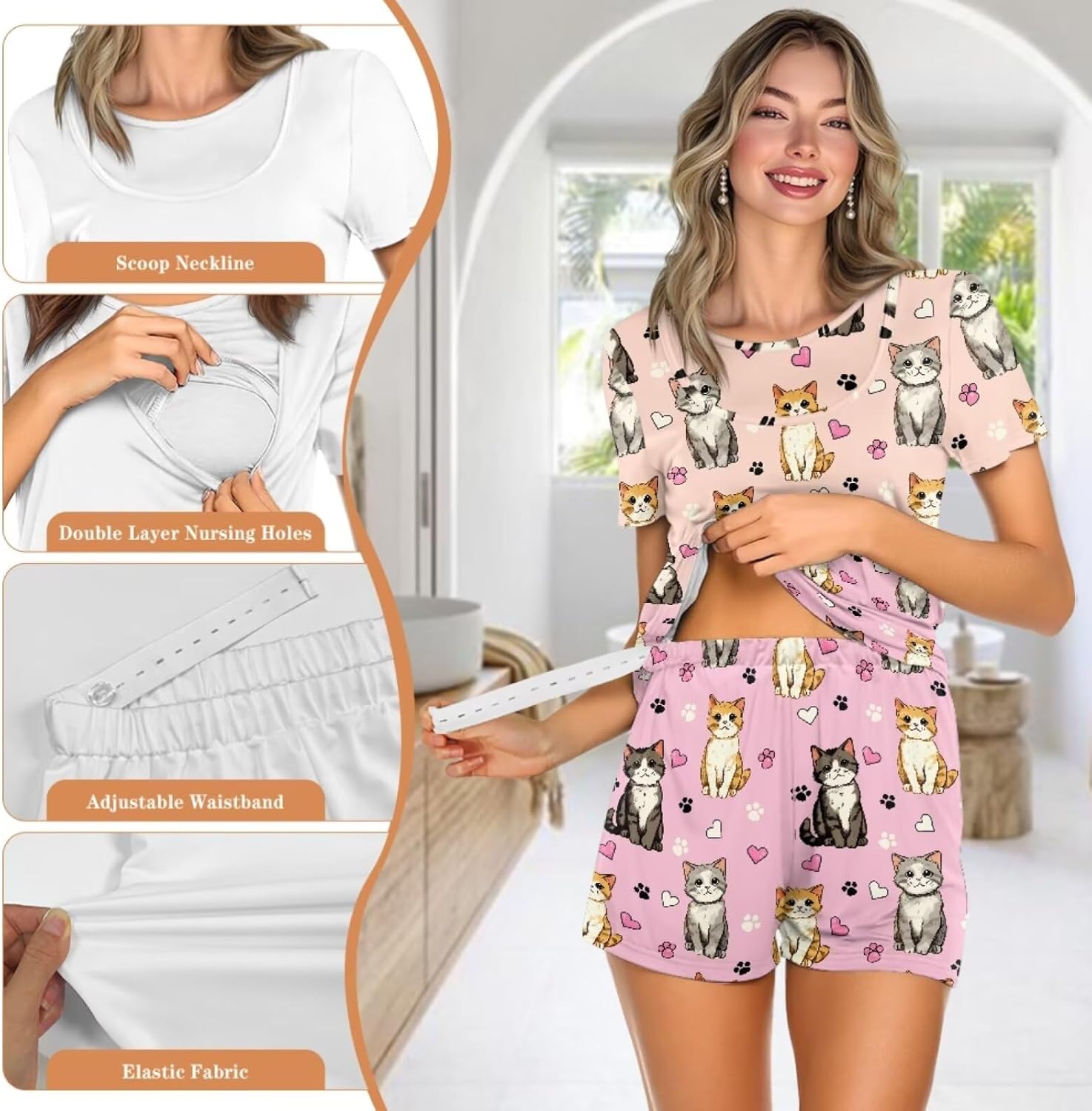 Women Maternity Nursing Pajamas Set Soft Postpartum Pjs Double Layer Breastfeeding Sleepwear