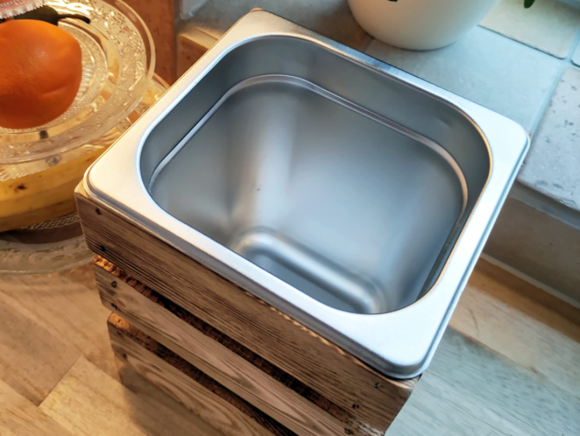 TimbertWoodDesign Rustikaler BIOMÜLLEIMER aus HOLZ und Edelstahl KOMPOSTEIMER Organische Abfälle Kompost Mülleimer Abfall Behälter Nachhaltig Geschenk Küche