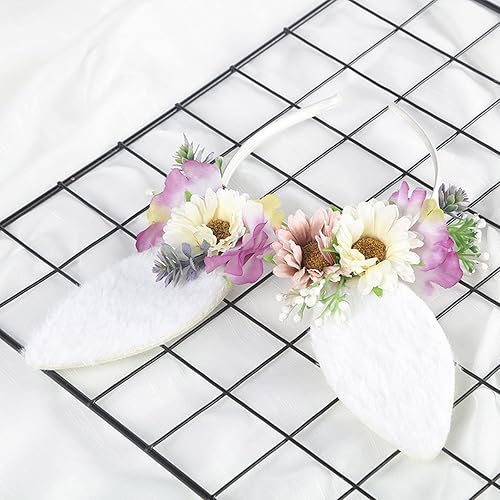 Miniatura 3 de Soochat Diadema de conejo de Pascua, guirnalda de flores de conejo para Pascua, Halloween, primavera, fiesta temática de cosplay, accesorios para el