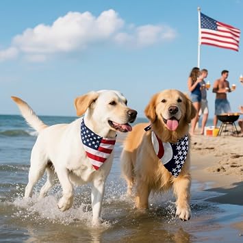 Dog Bandanas XLarge 2PCS in Storage Box, Reversible American Flag