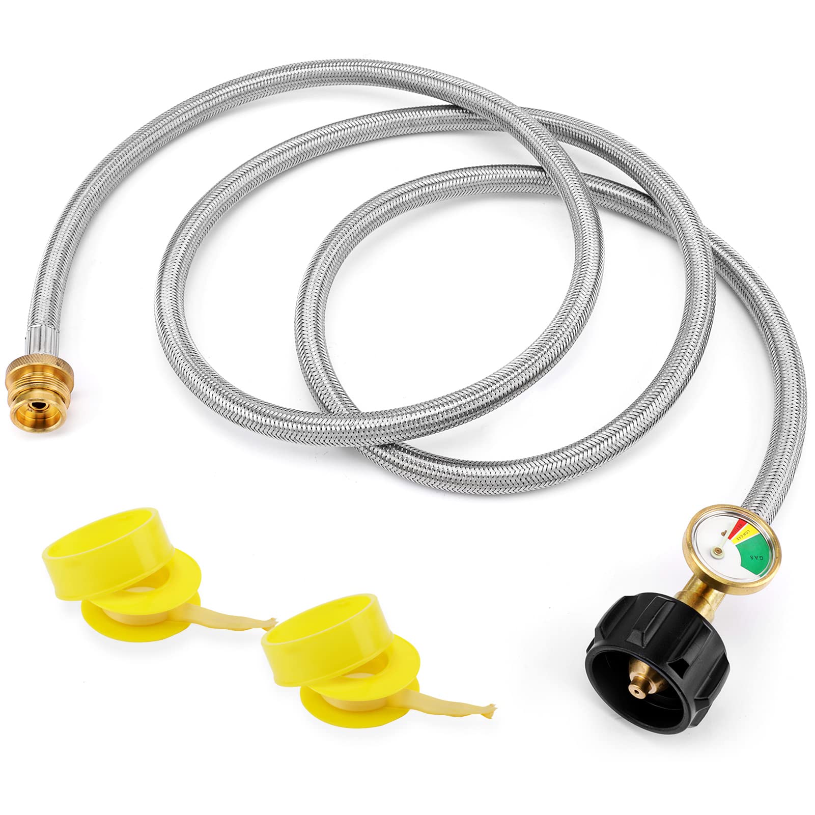 Augot 6ft Propane Hose Adapter, Qcc Propane Gas Stainless Steel Braided Wire to 1lb Oven w