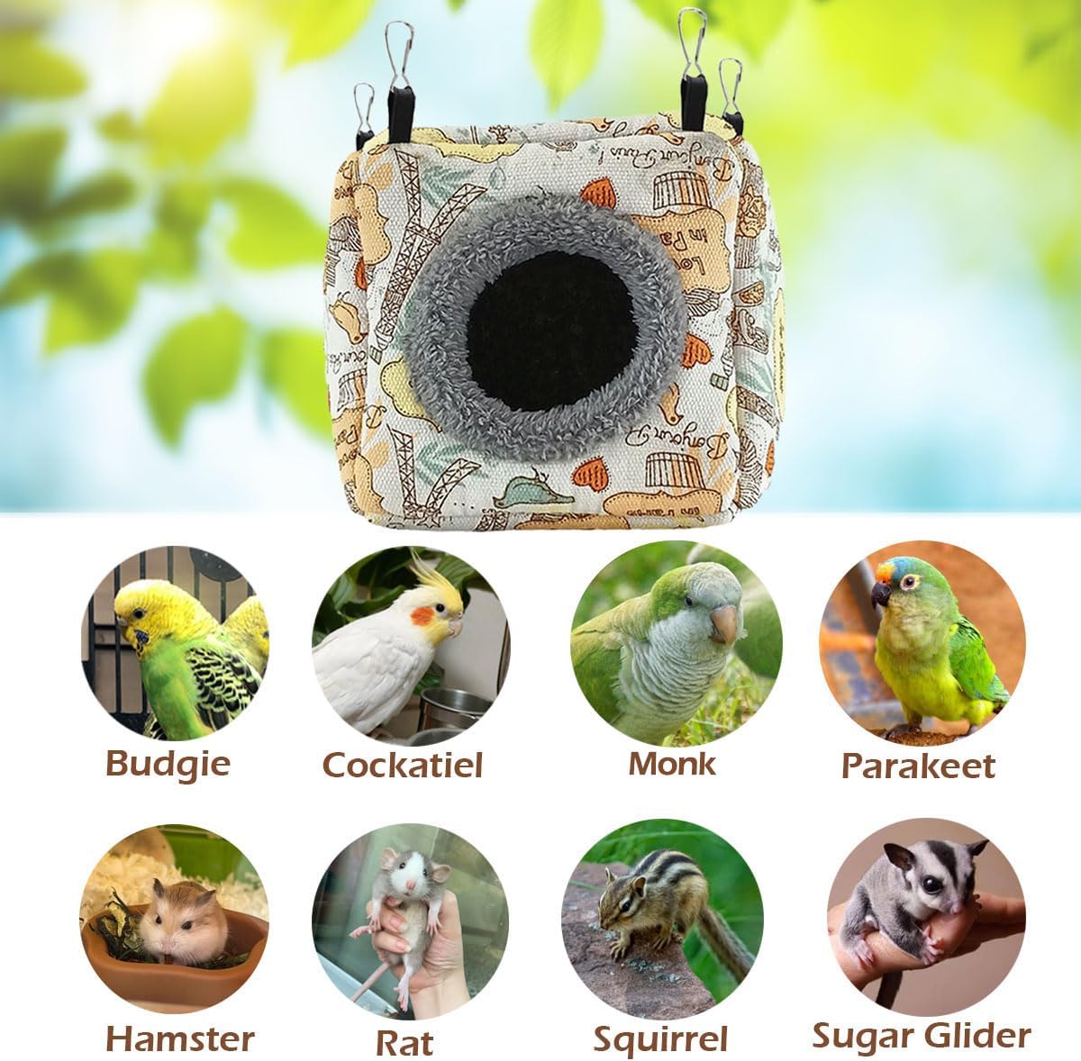 Bird Hammock Bed - Plush Nest for Parakeet Cockatiel Conure Lovebird etc | Warm, soft, breathable, cute, shape preserving