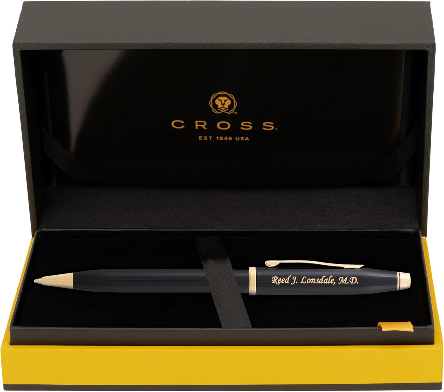 Cross Century II Ballpoint Pen, Black Lacquer with Gold Trim, Custom Engraved — Graduation, Retirement, Promotion, or Board Recognition Gift