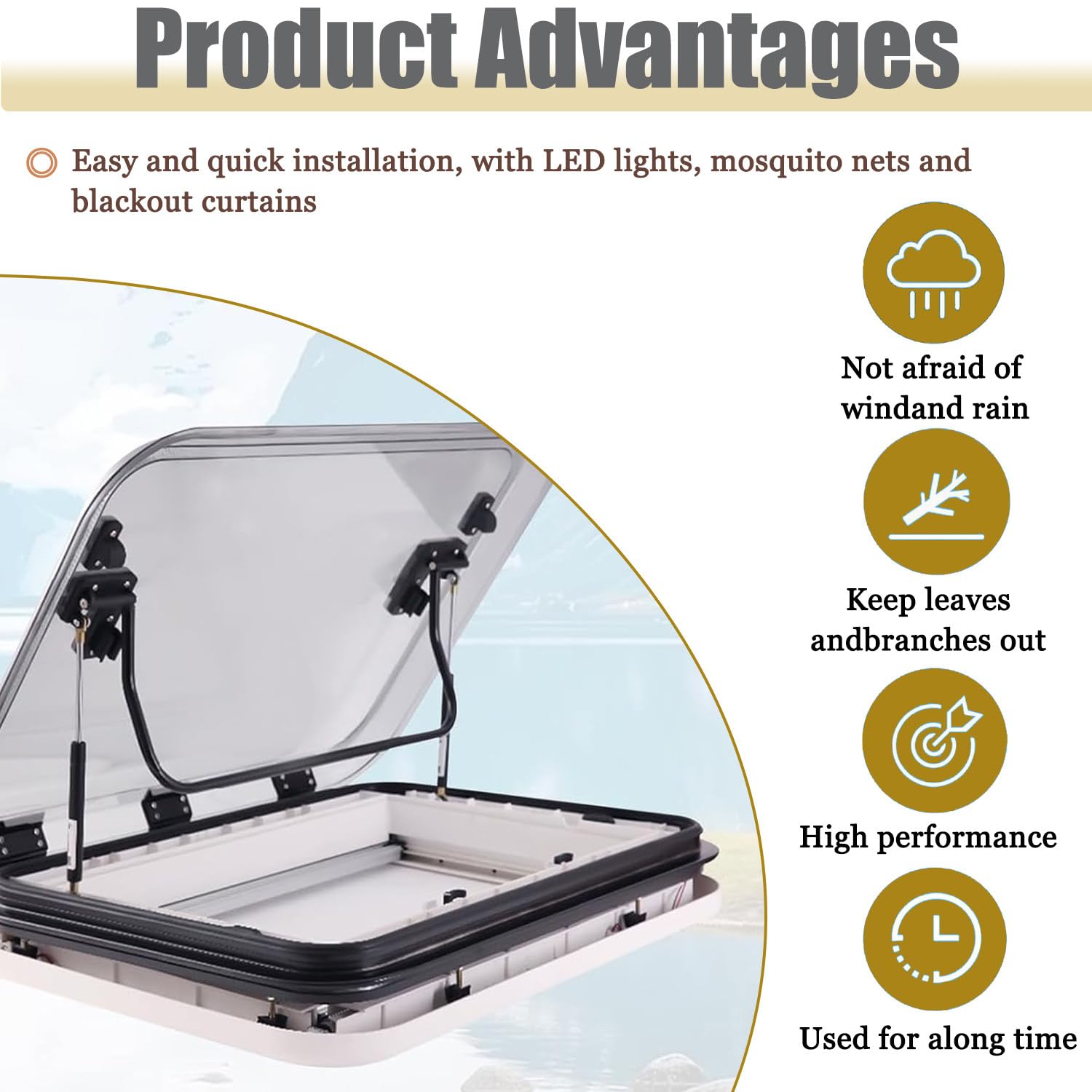 Claraboya Grande para Caravana, trampilla de ventilación para Techo de Caravana, Cubierta acrílica Anti-UV con luz LED, Compatible con Camiones, autocaravanas y techos corredizos 500 * 500mm