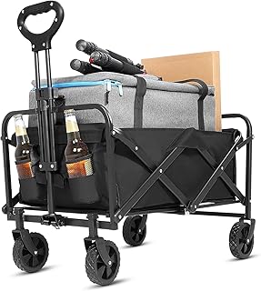 Collapsible Wagon Cart Foldable,Wagon Carts with Wheels Folding,Utility Grocery Lounge Wagon for Sand Camping Sports Shopping Outdoor