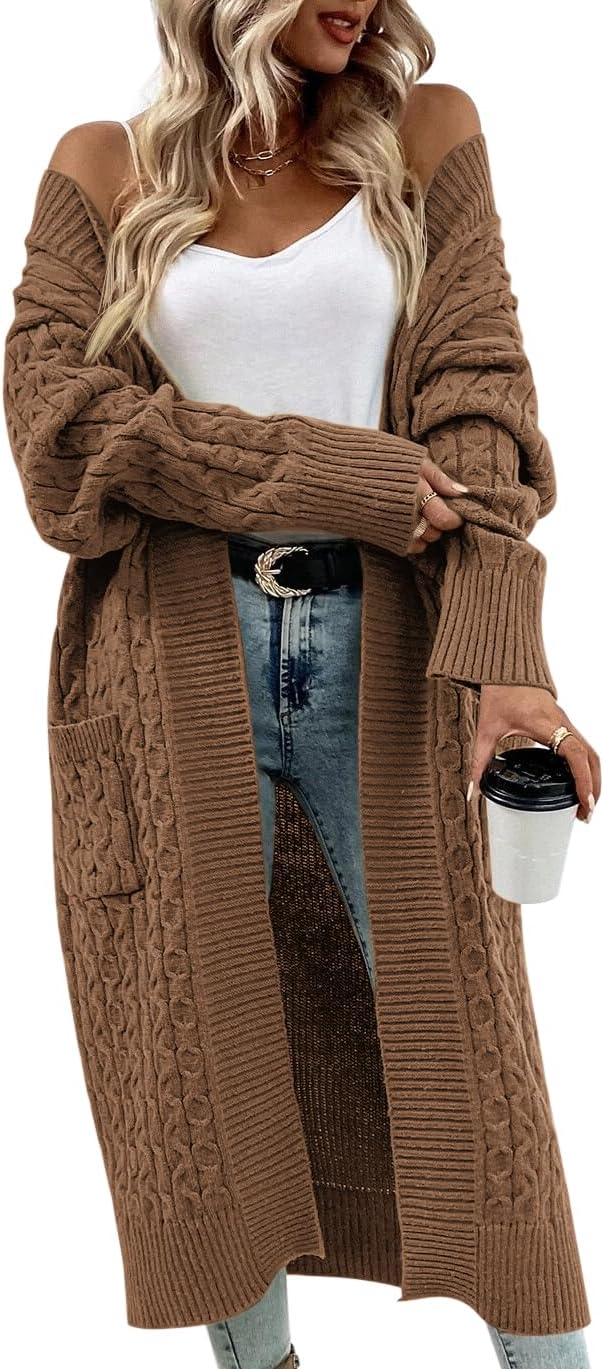 Saodimallsu Gebreid vest voor dames, lang, grof gebreid, cardigan, los