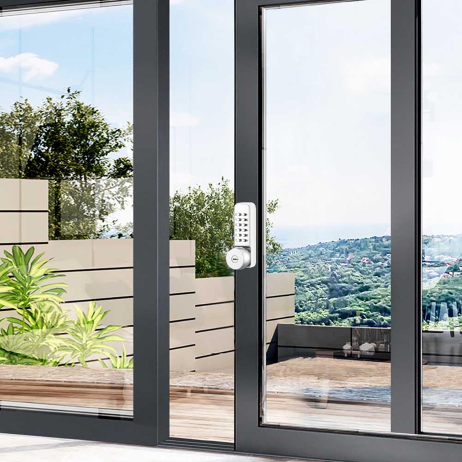 Wasserdichtes schlüsselloses mechanisches Zahlenschloss, mit anpassbarem Code, für Schiebetüren aus Holz, Aluminium und Schmiedeeisen, Innen- und Außenbereich