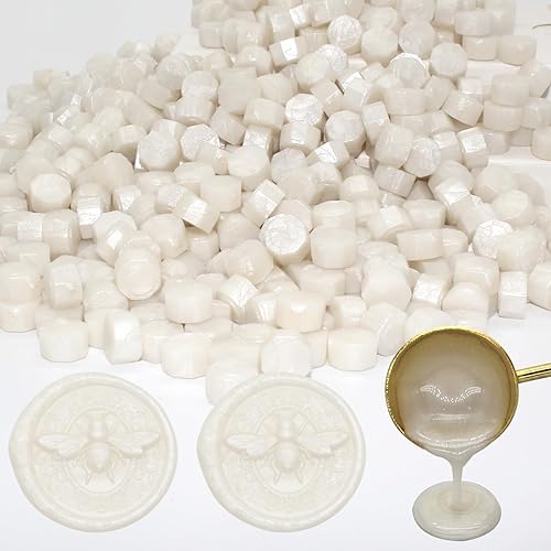 600 cuentas de sello de cera blanca perla, cuentas de cera de sellado prémium Andotopee para sellos de sellos, paquete de repuesto de pellets de
