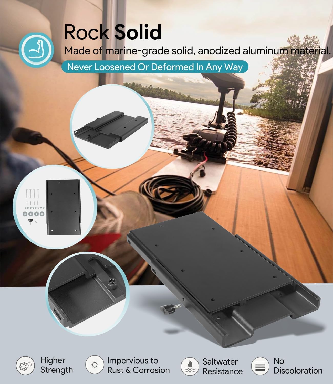 Supporto a sgancio rapido per motore fuoribordo – Compatibile con Minn Kota 1854035 / MKA-16-03 – Per Ulterra, Terrova, PowerDrive, Deckhand 40 – Alluminio nero resistente alla corrosione marina
