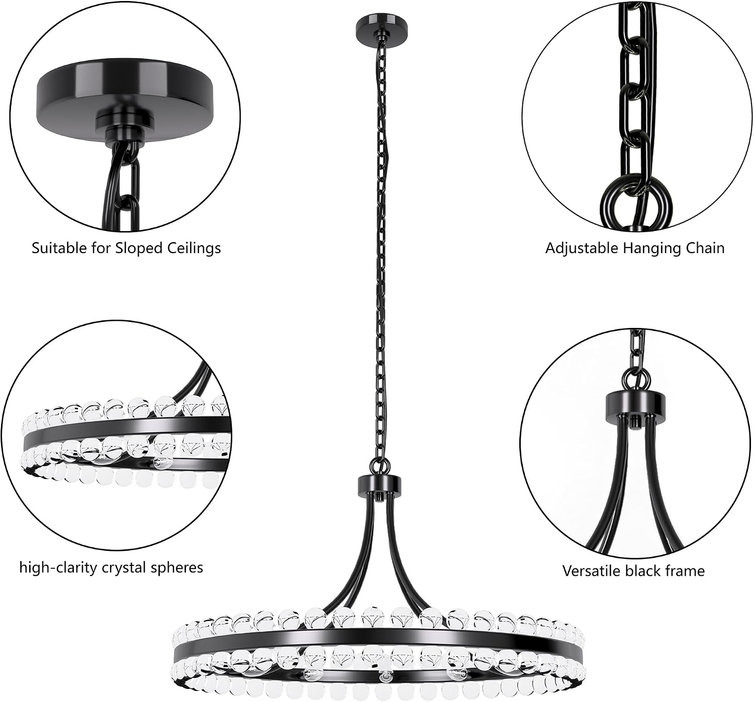 Maxax 31.5" Modern Wagon Wheel Crystal Chandelier, 12-Light Large Black Round Pendant Lighting Fixture, Industrial Luxury Hanging Ceiling Lamp for High Ceiling Living Room, Dining Room, Foyer