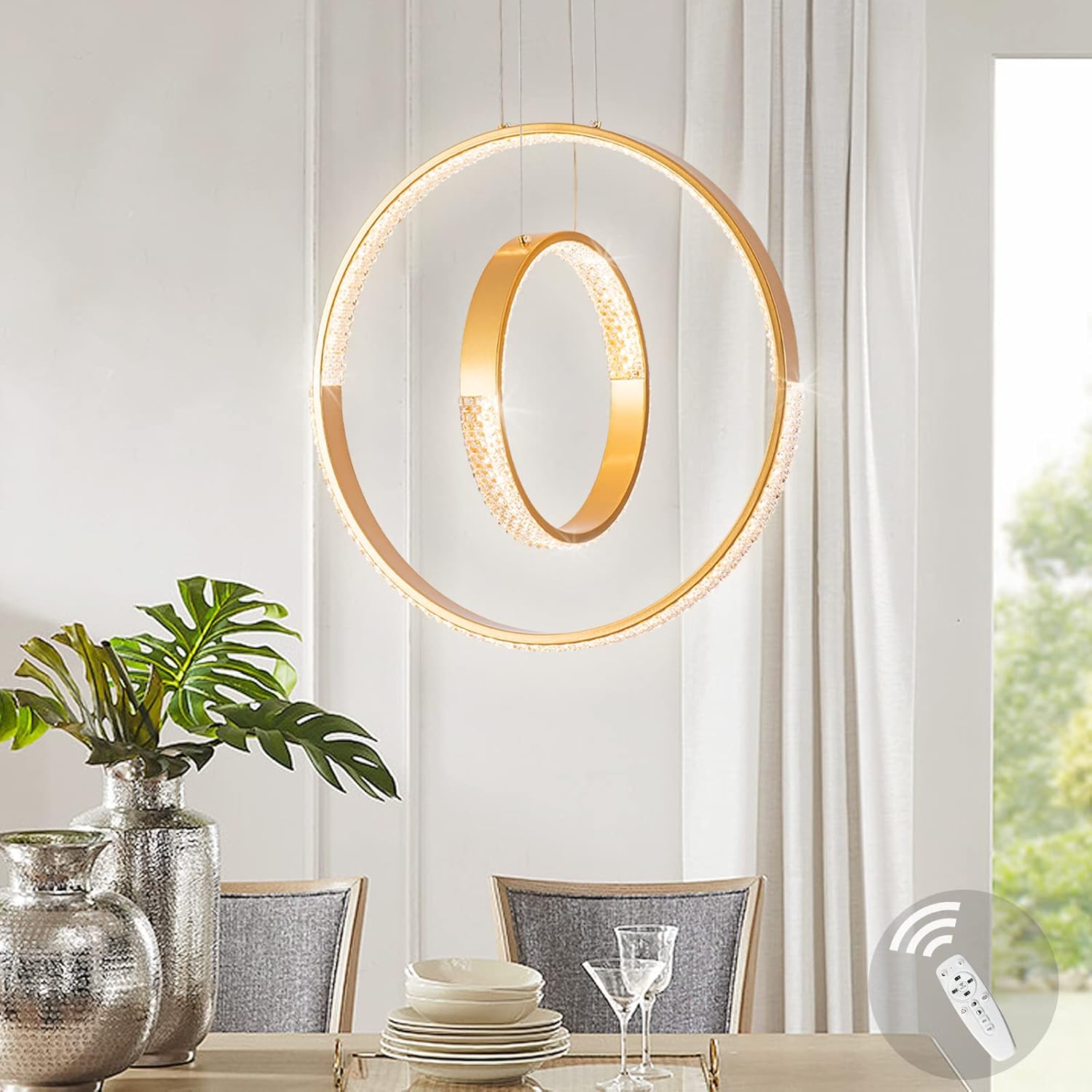 ADXEICE Led 2 Ring Light Modern Ceiling Light Adjustable Height Hanging