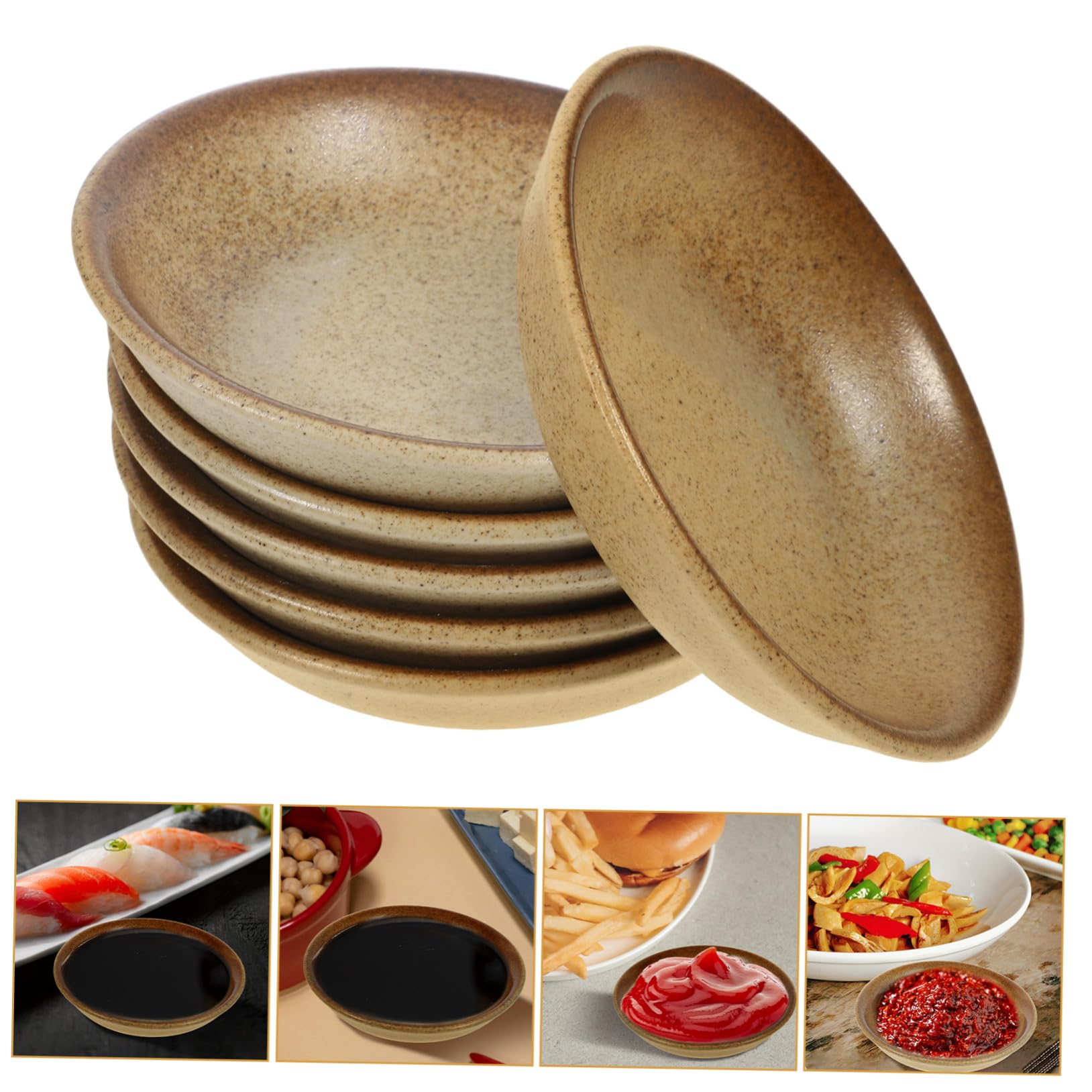 6 Keramik Dipschalen Beige, Stapelbare Kleine Saucenschalen für Sushi