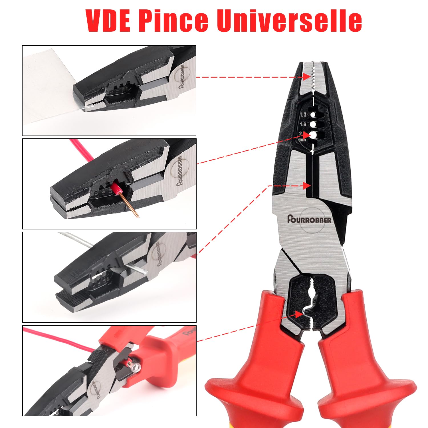 Professional Pinces Universelle VDE 205mm isolées 1000 v | inclus Pince Universelle, Pince à Bec long et Pince Coupante, Poignée en Caoutchouc Antidérapante,