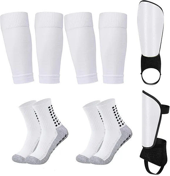 Youth Kids Soccer Shin Guards & Socks, Protective Pad with Ankle Support & Calf Compression Sleeves Ball Games Equipment