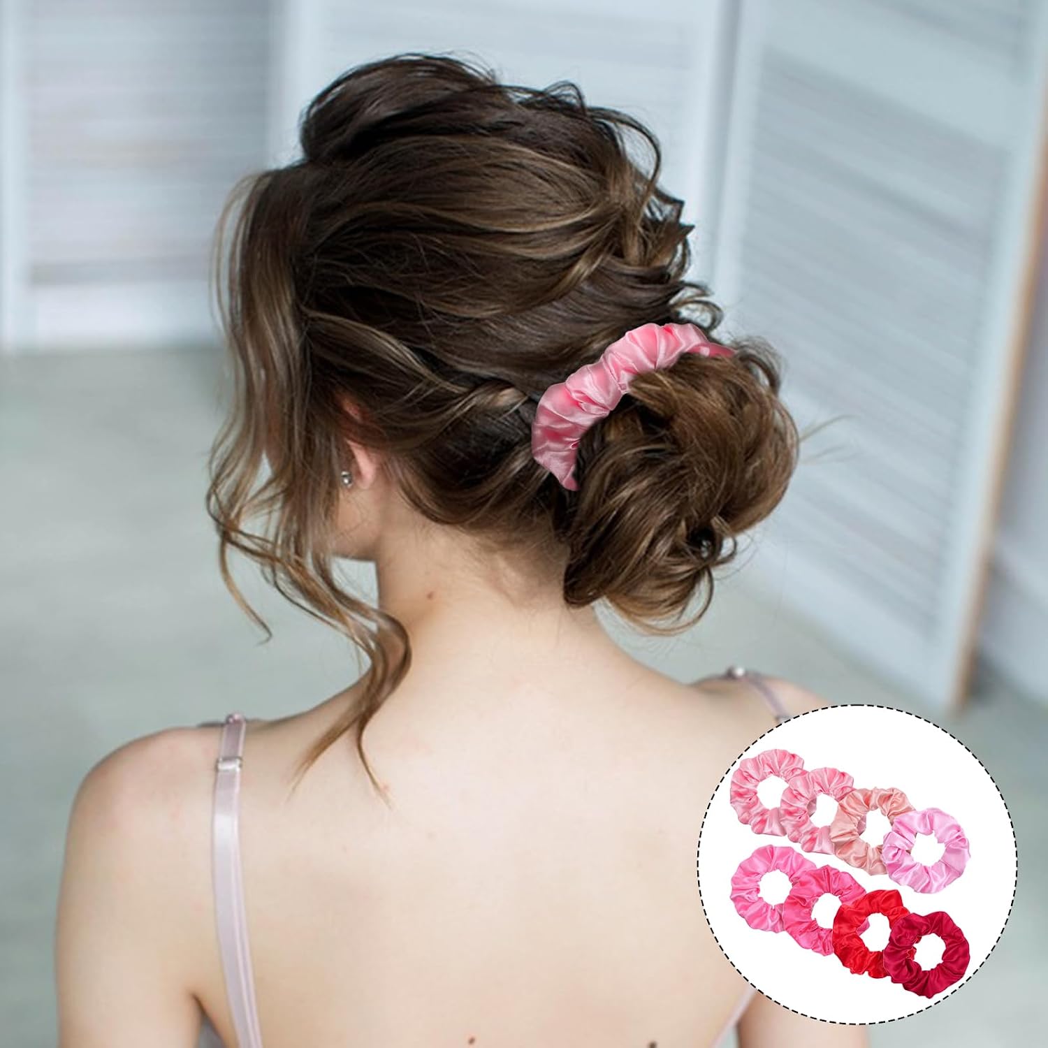 8 Pcs Satin Silk Scrunchies, Pink Silk Hair Scrunchies, Soft Hair Ties, Fashion Hair Bands, Elastic Ponytail Holders, Hair Accessories for Women and Girls (3.9 Inch, Pink)