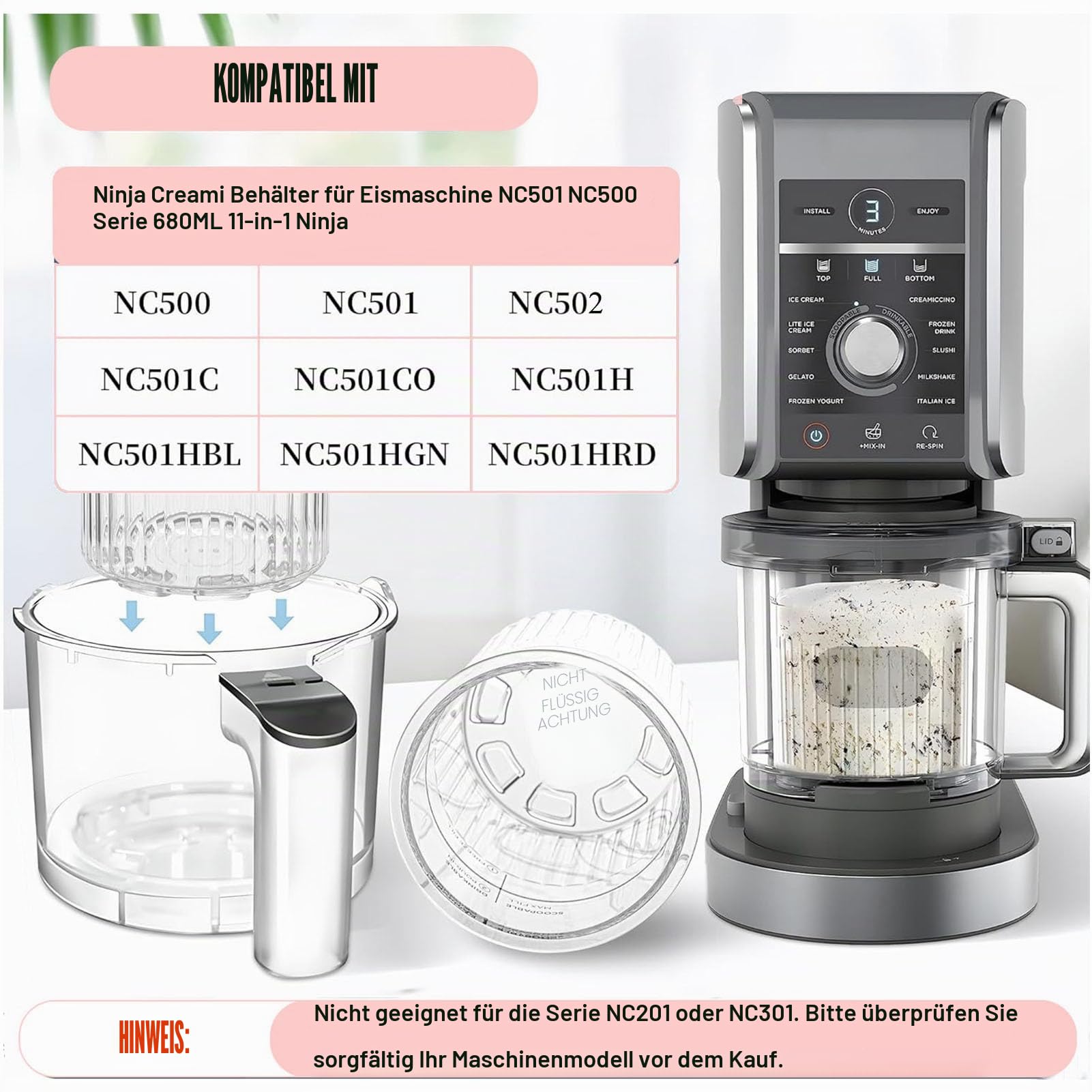 4 Stück Eiscreme-Behälter für Ninja Creami Deluxe NC501EU NC502EU Serie, 680 ml Zubehör für Ninja Ice Creami, BPA-frei und spülmaschinenfest