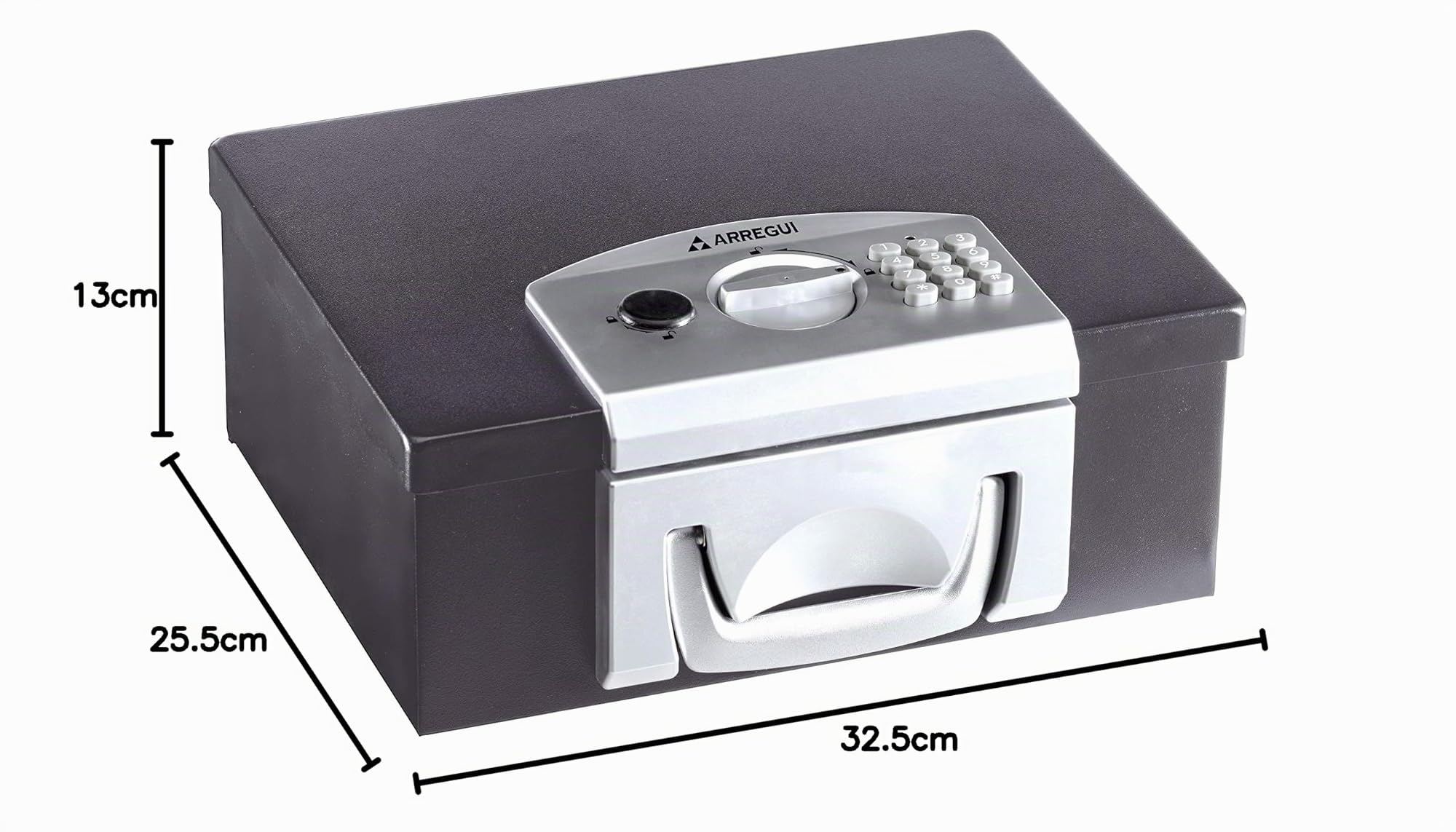 ARREGUI Bric C9547 Tragbare Geldkassette | Dokumentenkassette | Dokumentenbox mit Elektronikschloss | Koffersafe mit Griff | Aktenkoffer Tresor | 13 x 32,5 x 25,5 cm, schwarz