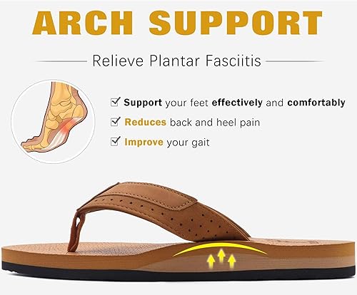 Miniatura 4 de KuaiLu - Sandalias de cuero para hombre con soporte para el arco, plantilla de yoga, cómodas, de pata de gallo, antideslizantes