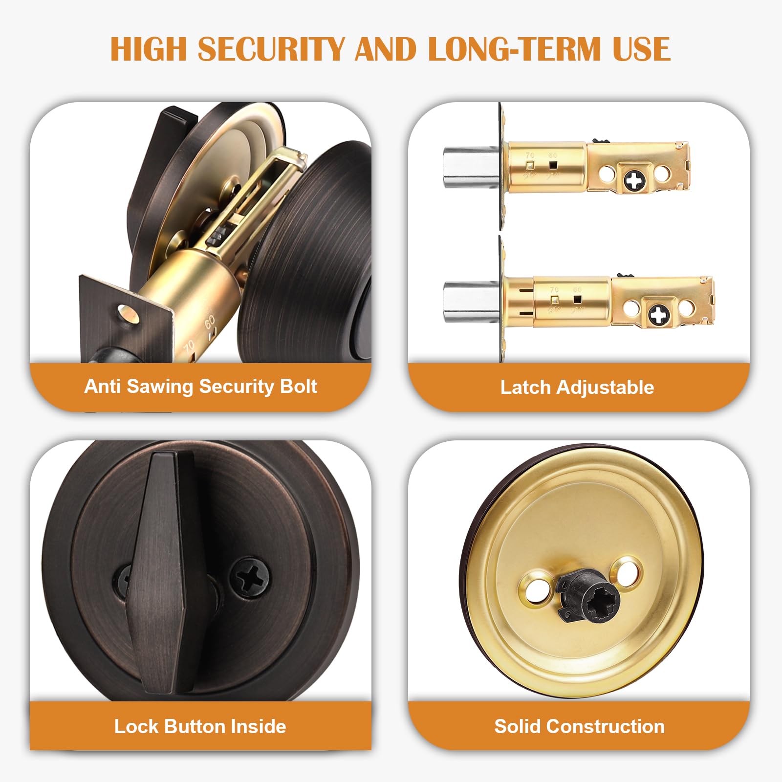 Probrico 2 Pack Keyed Alike Single Cylinder Deadbolts Oil Rubbed Bronze (Combo Packs), Deadbolt Door Locks with 3 Keys Anti-Theft Interior& Exterior Door Hardware (Entrance Lock and Front Door) - 4