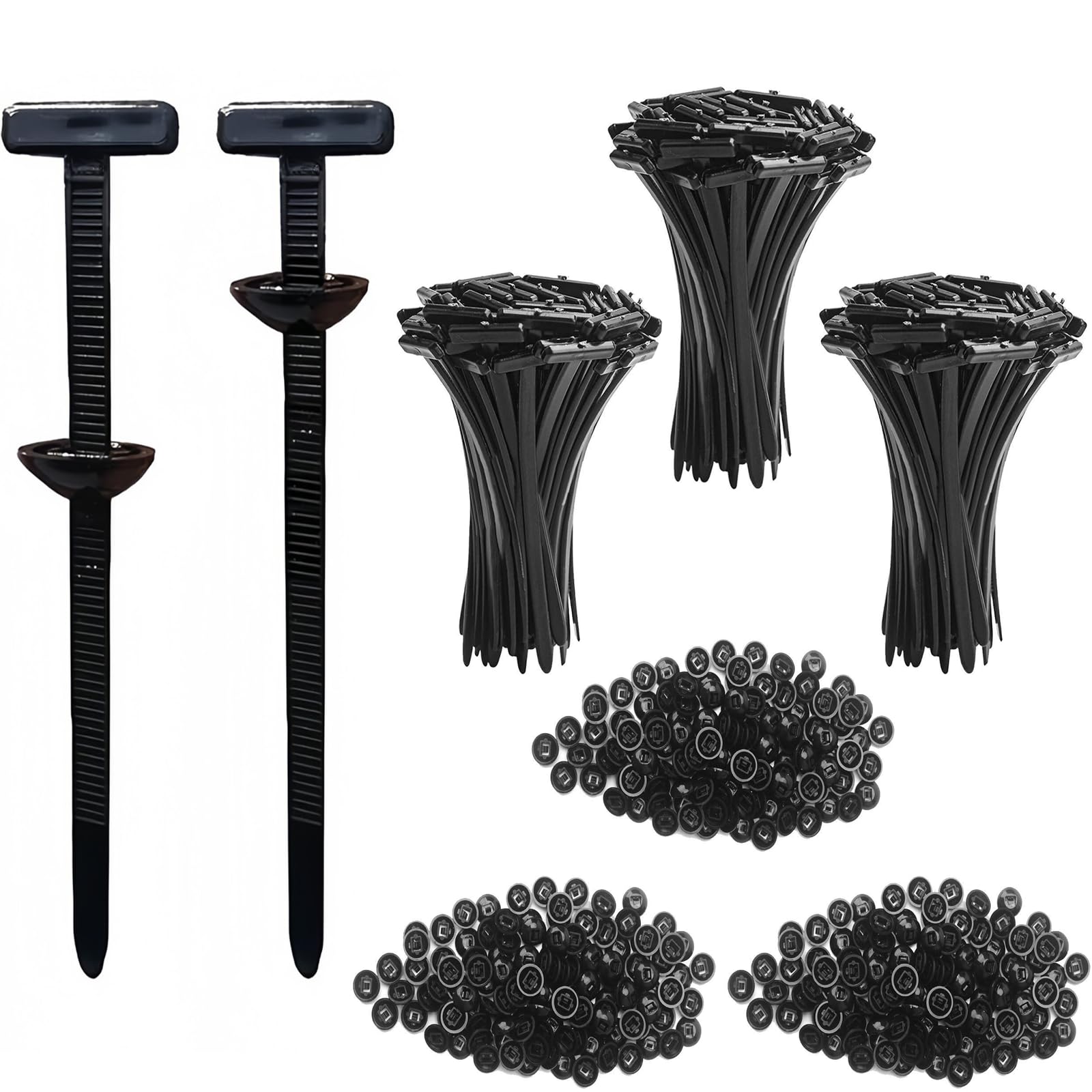 150pcs Universal Cable Tie Buckle, Heavy Duty Self-Locking Nylon Zip Tie Holder Clip with Pin & Button Design, UV-Resistant Plastic Cable Ties Tool Fasteners for Car Repair