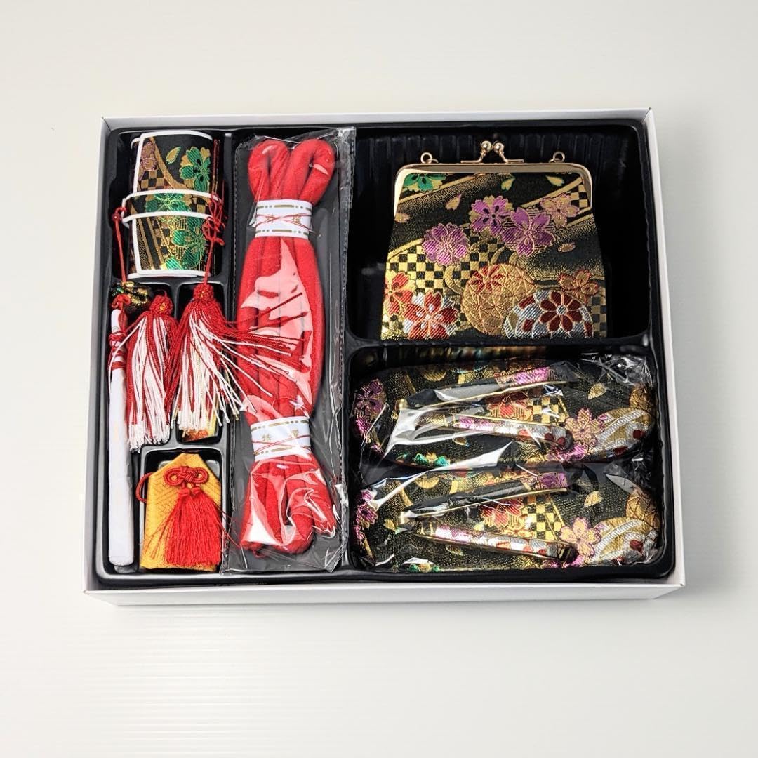 七五三 7歳 四つ身用 草履バッグ 筥迫セット 黒 ブラックKisste