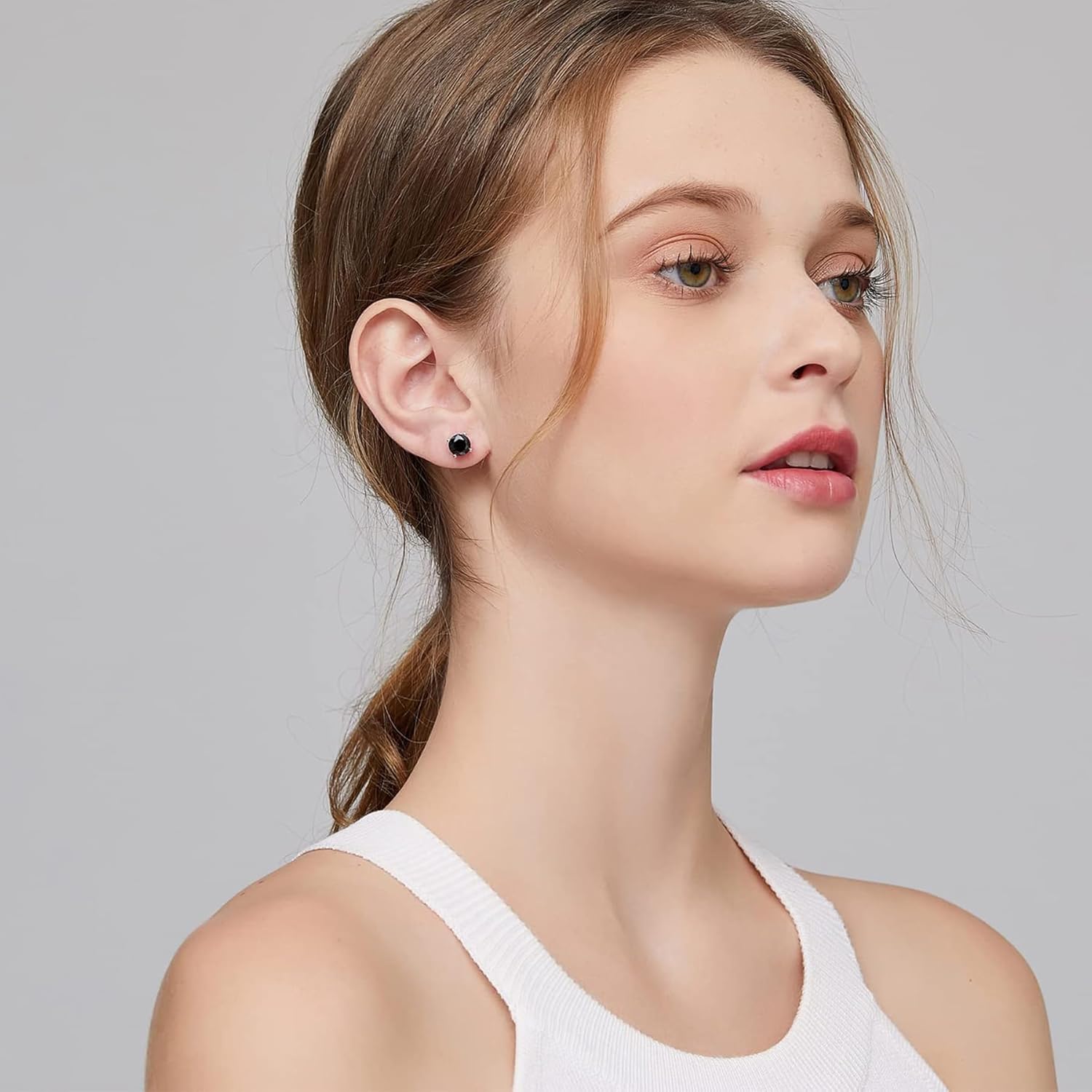 Moissanite 1.0CT Women's Stud Earrings, 925 Sterling Silver with 18K White Gold Plated Stud Earring, Black Round Cut Moissanite Earrings for Women Men Earrings - Image 3