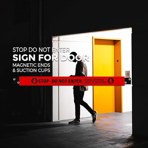 Miniatura 6 de Letrero con extremos magnéticos, extremos de ventosa adicionales, señal de advertencia roja para un fácil montaje en marco de puerta de metal,