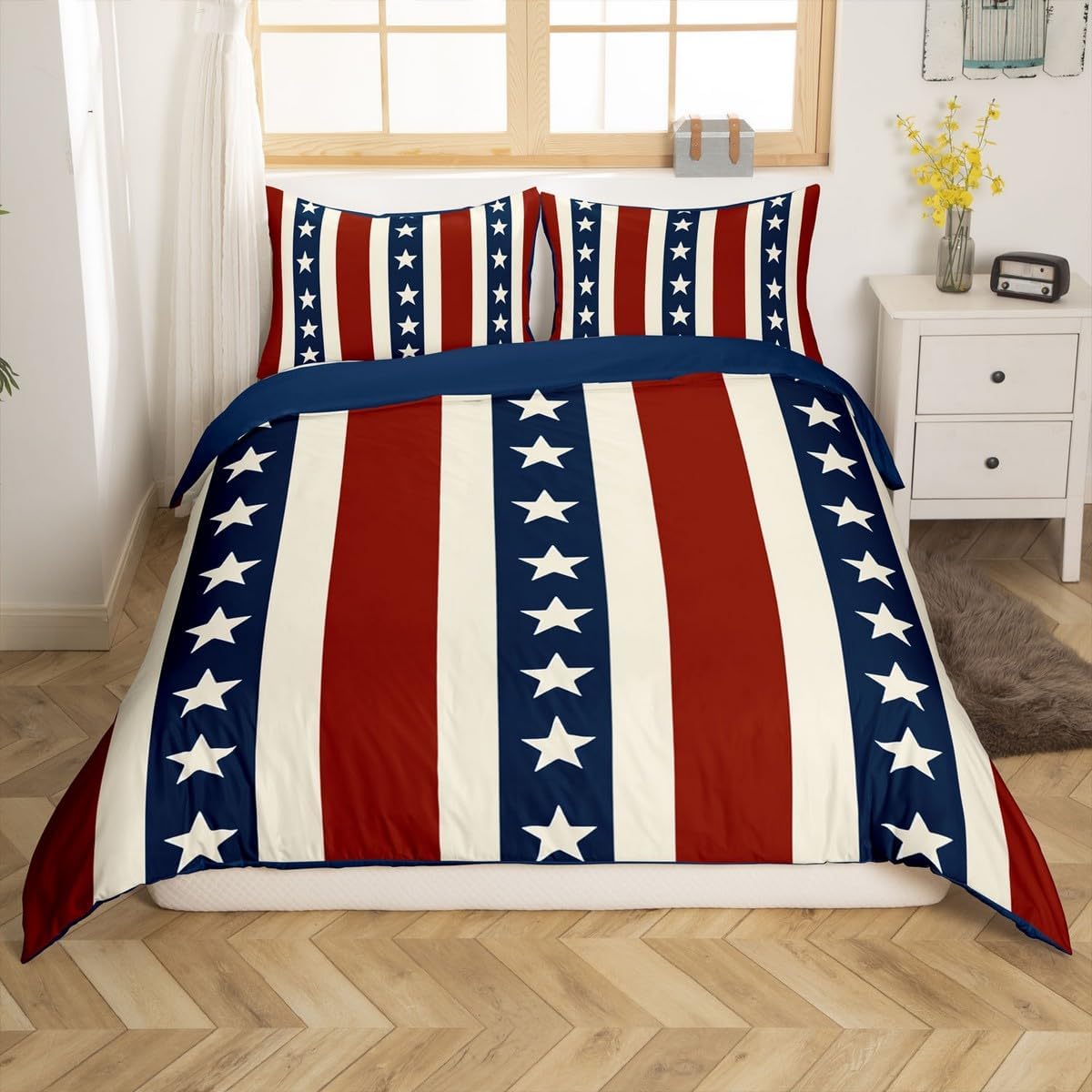 jejeloiu Boys Girls American Flag Duvet Cover Toddler Size, Wooden Planks Bedding Set Kids Patriotic Style Comforter Cover Teens Bedroom Decor Bed Set with 1 Pillow Case (No Comforter)