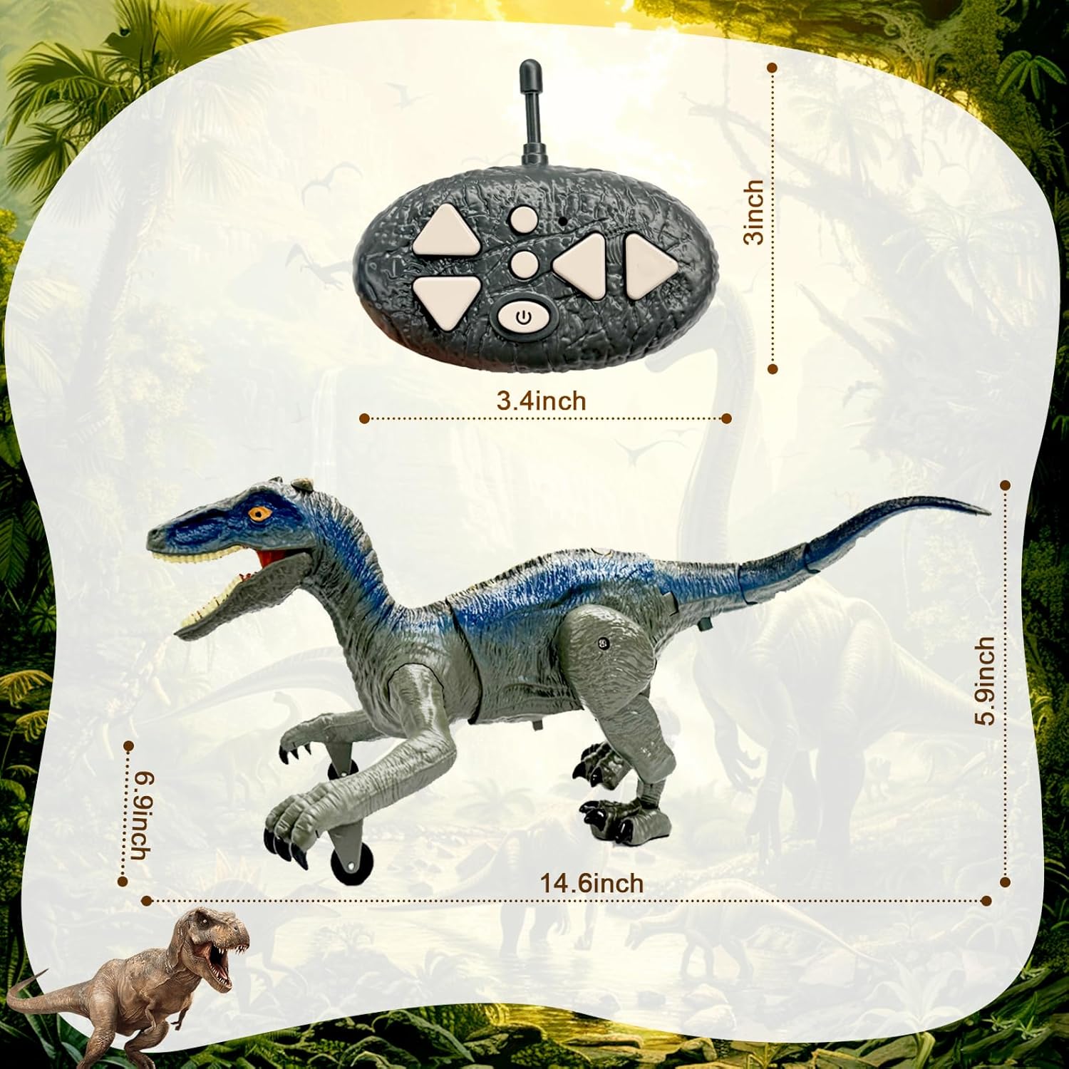 TALGIC Remote Control Velociraptor, Dinosaur Toy with Spraying, Roaring, Swaying Head, Wagging Tail, Remote Control Dinosaur, Interactive Robot Raptor Toy for Kids