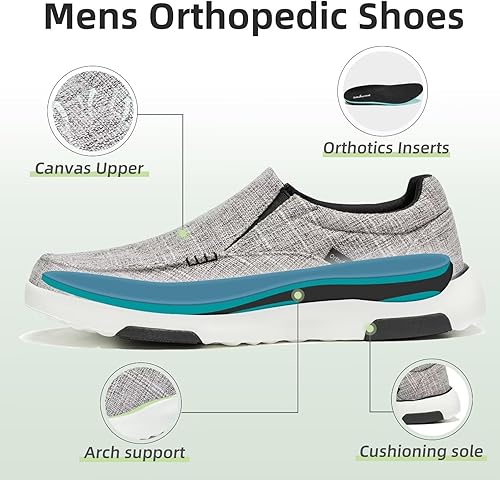 Miniatura 3 de OrthoComfoot Zapatos ortopédicos cómodos sin cordones para hombre con soporte de arco, mocasines ortopédicos para fascitis plantar, zapatos de lona