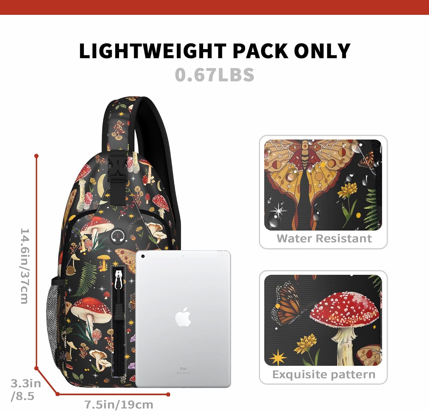 Mushroom Sling Bag For Women Men Small Crossbody Bags Mini Water Resistant Casual Chest Bag Backpack Shoulder Daypack For Travel Hiking - Image 5