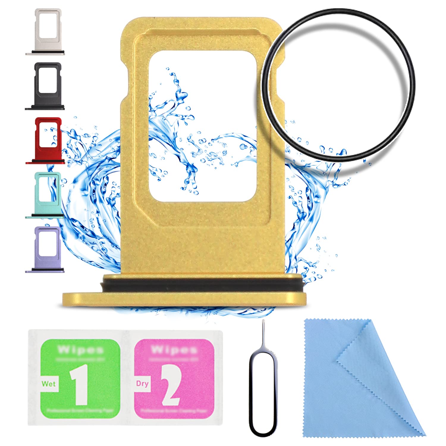 ASDAWN for iPhone 11 SIM Card Slot Replacement for iPhone 11 SIM Card Tray Holder Waterproof Rubber Ring and SIM pin(Single Sim Version 6.1 inches)(Yellow)