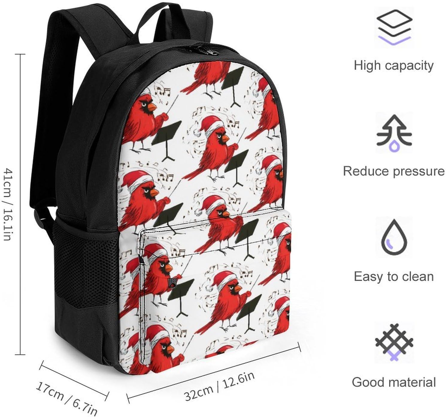 Christmas Cardinal Bird Conductor Backpack Lightweight Backpacks Work Bag