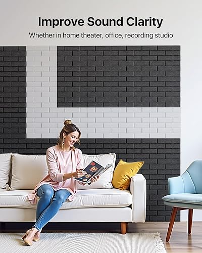 Miniatura 4 de Paneles de pared insonorizados, autoadhesivos, paneles acústicos, paquete de 18 paneles de pared de ladrillo, panel de absorción de sonido de alta