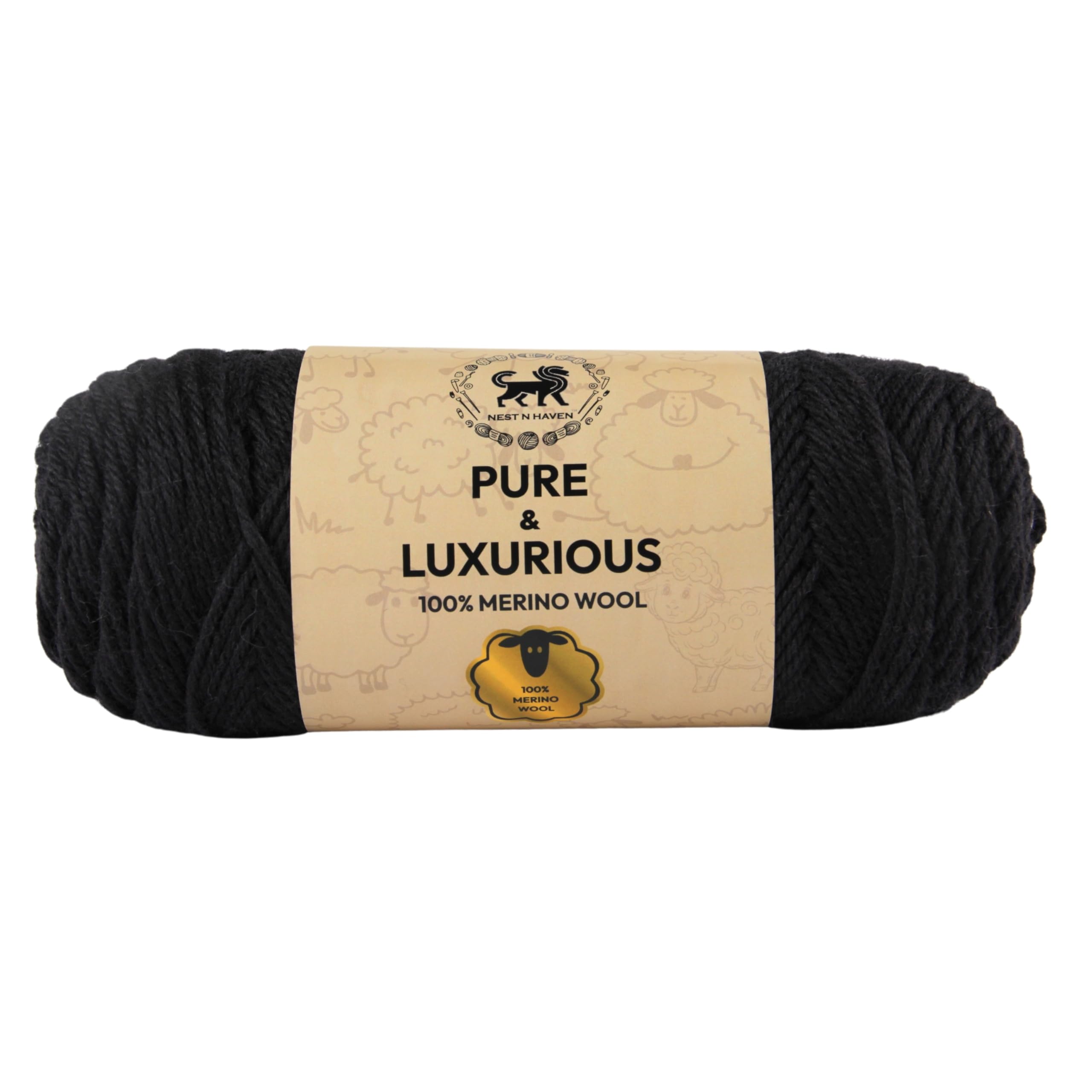 NESTNHAVEN Pure and Luxurious 100% Merino Wool, (1 Ball /100 Grams), Hand Knitting Yarn for Sweaters, Scarf, Crochet, Accessories (Shade NPL001) (Black)