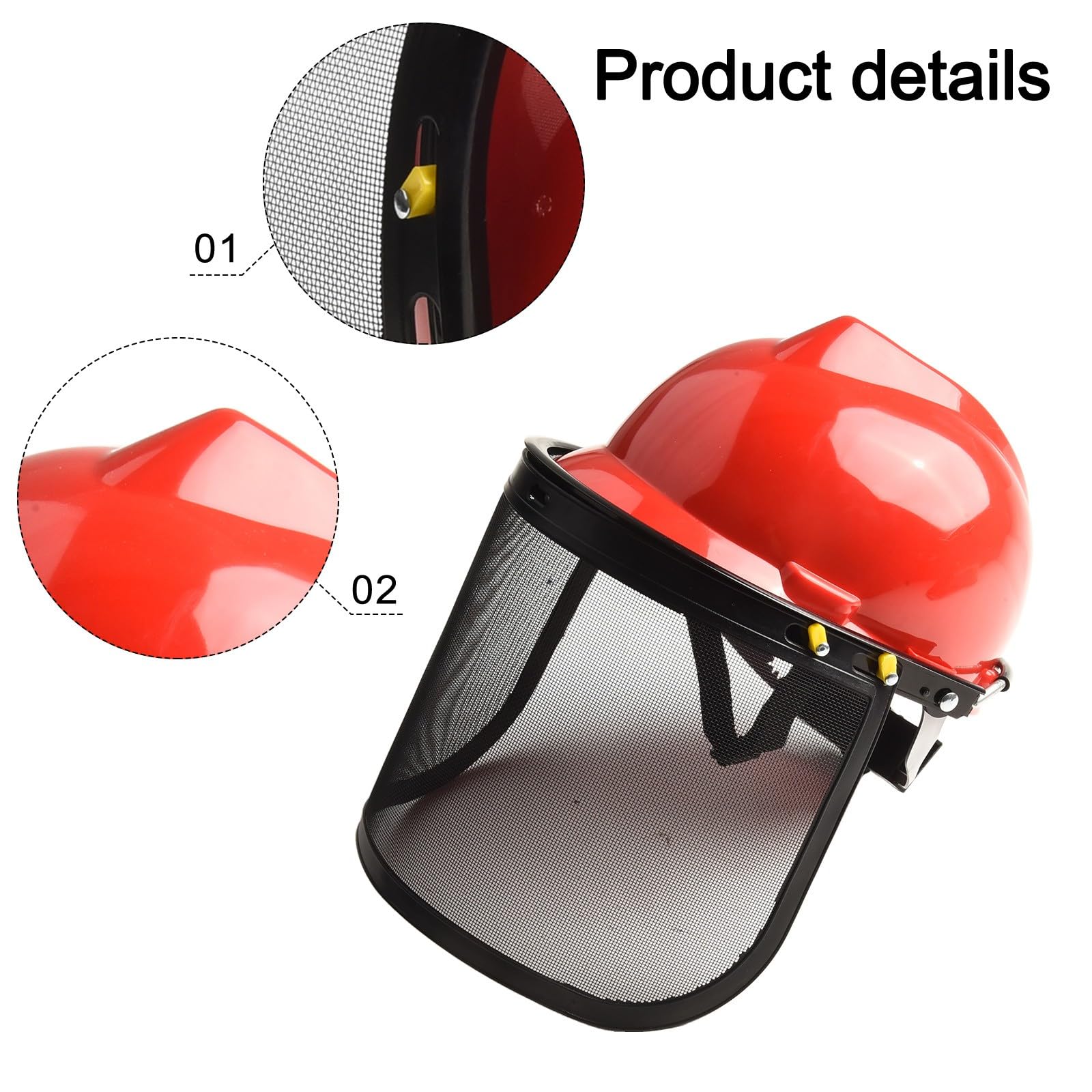 Casco de protección para motosierras con visera, malla de protección facial, ajustable, ligero, para cortacésped, desbrozadora, rojo y negro