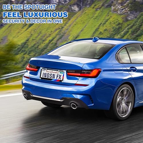 Miniatura 6 de Soporte de placa para BMW de alta calidad, con logotipo de acero negro, compatible con todos los vehículos, accesorios incluidos (negro, azul, azul