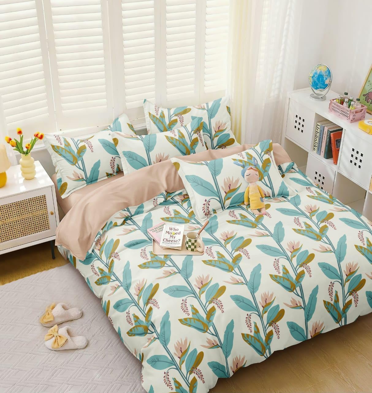 200 Gsm Cotton 400 Tc Printed Double Bed Reversible Ac Comforter With Matching Bedsheet And 2 Pillow Covers - All Seasons Lightweight - 90X100 Inches, Design 3(White, Blue, 1 Count)