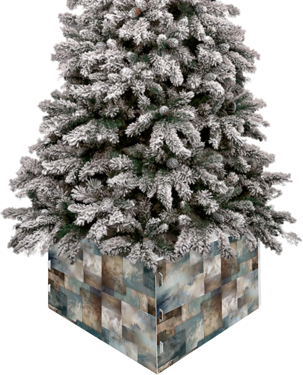 Christmas Tree Collar 4PCS-14.5"x 10", Christmas Tree Ring Marble Teal Brown Abstract Geometric Lines Christmas Tree Stands Skirts Base Covers for Xmas Holiday Home Decor