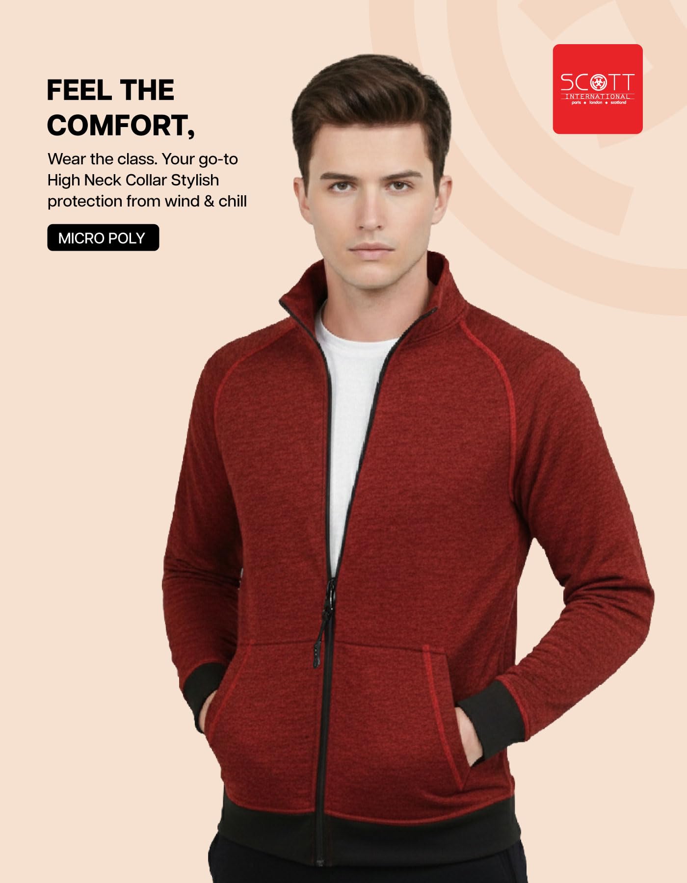 Scott International Jackets for Men | Winter wear | Men's Polyester Full Sleeve Zip with Pocket | Men Jackets | Winter Standard length Jackets - Image 7 thumbnail
