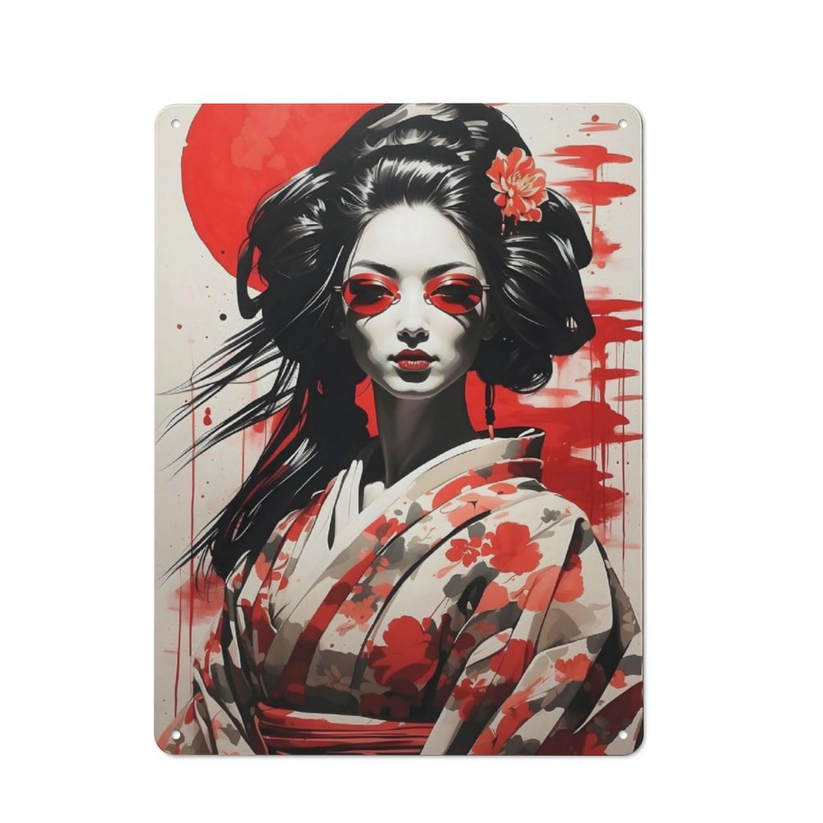 Junmoney Girls Japane Geisha Rustic Tin Sign 40X30cm For Café Or Restaurant, A Decorative Christmas Gift For Hospitality Interior Collectors