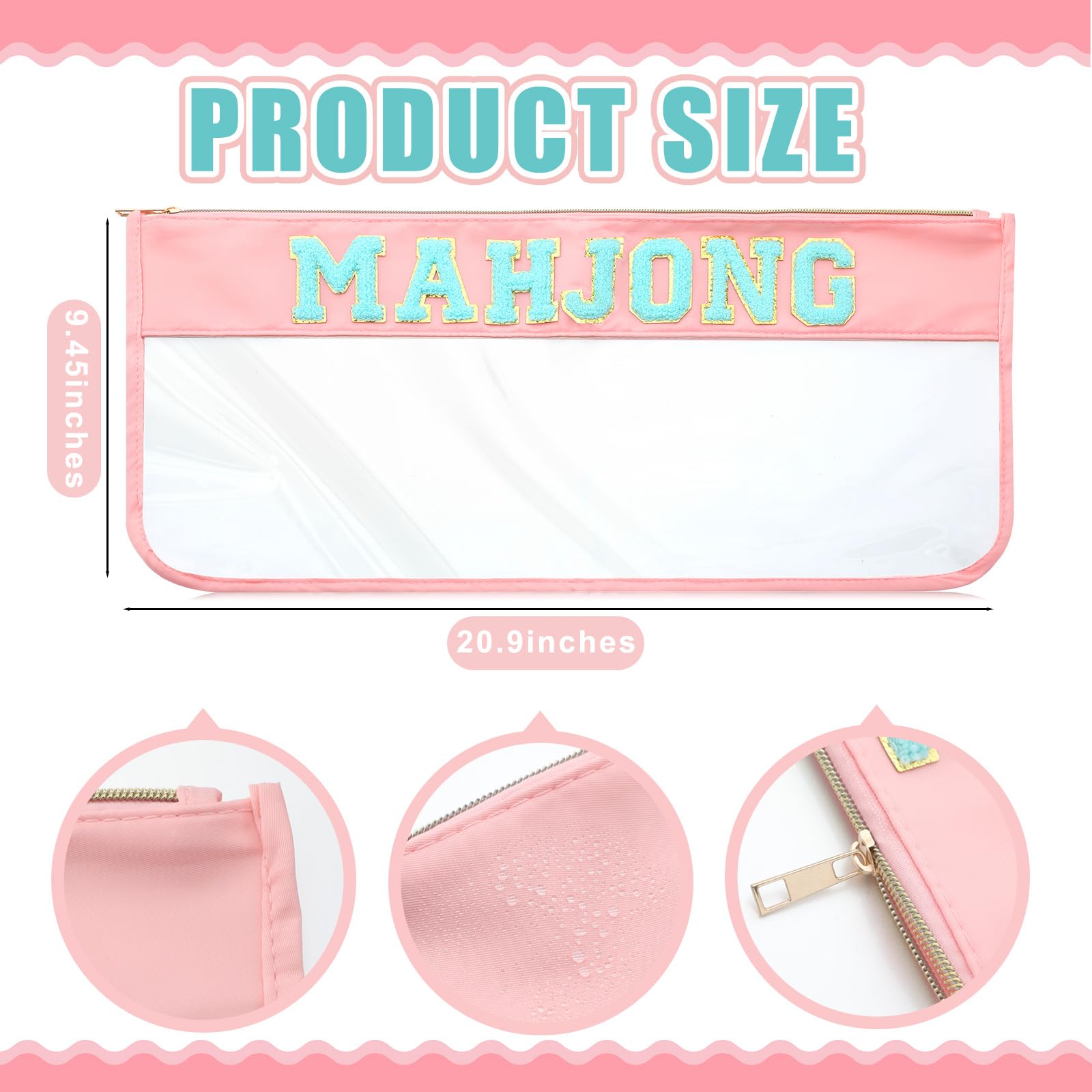 Sunnymove 1 PCS American Mahjong Bag - Empty Mahjong Tiles Bag Only with Zippered & Letters, Case Only(Pink Blue Moh-jong)